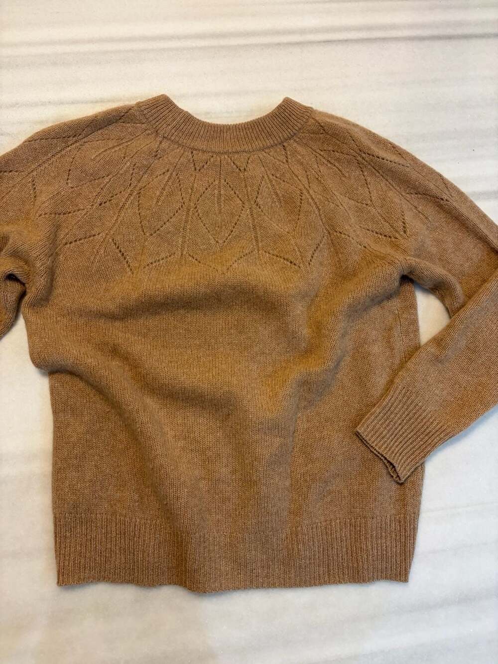 Saks Fifth Avenue Cashmere Sweater Size M Brown Pointelle Openwork Pullover